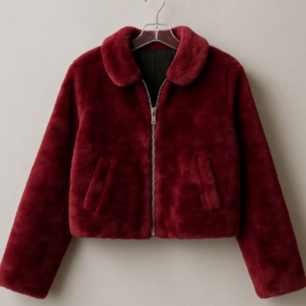 Free People Burgundy Faux Fur Jacket